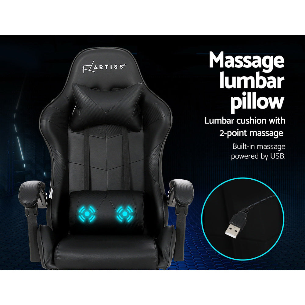 Massage Chairs: Artiss 2 Point Massage Gaming Office Chair Footrest Black