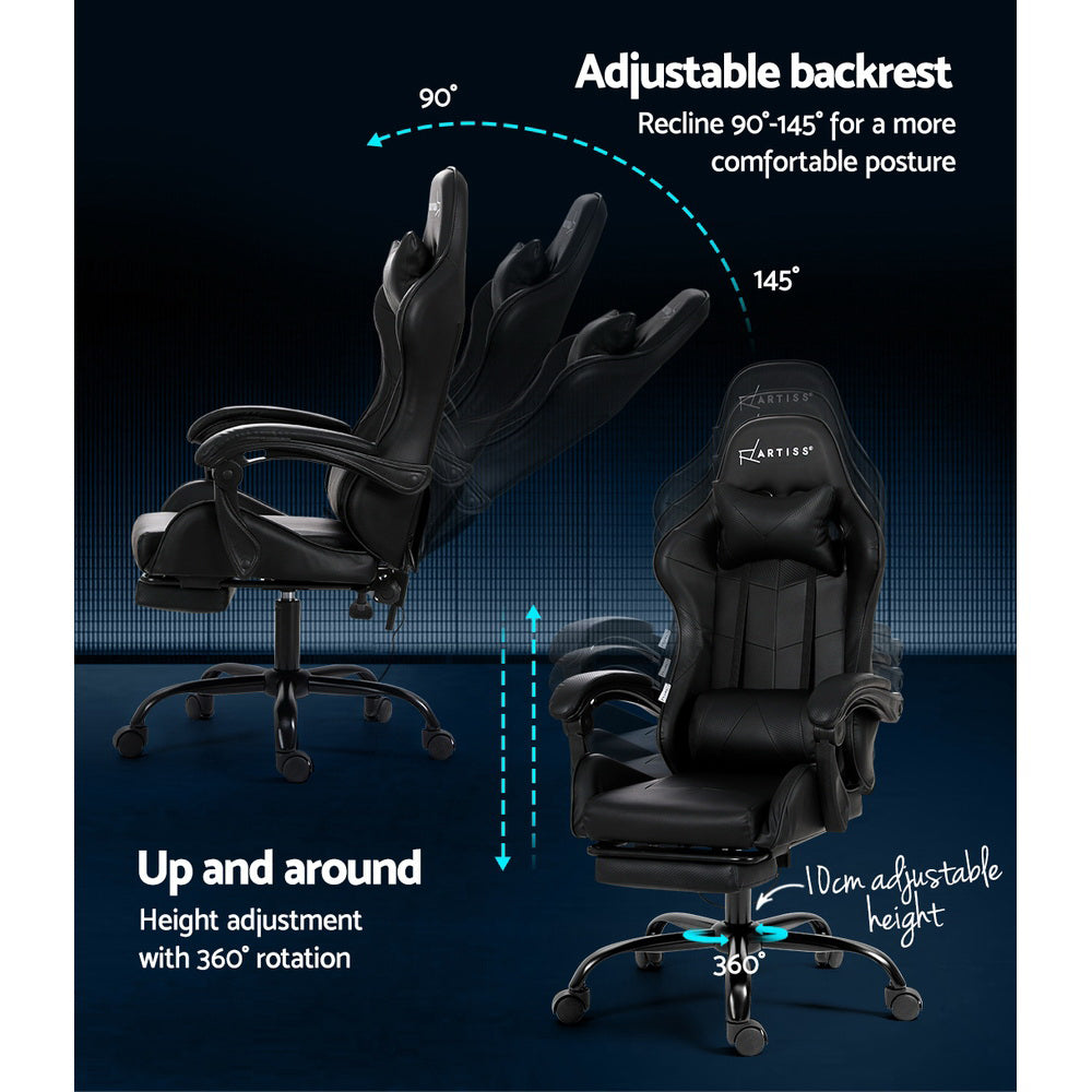 Massage Chairs: Artiss 2 Point Massage Gaming Office Chair Footrest Black