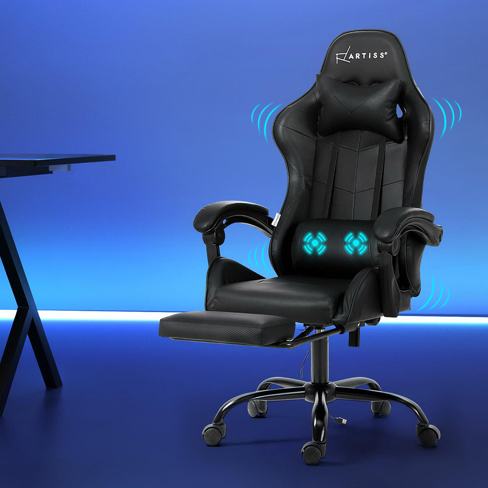 Massage Chairs: Artiss 2 Point Massage Gaming Office Chair Footrest Black