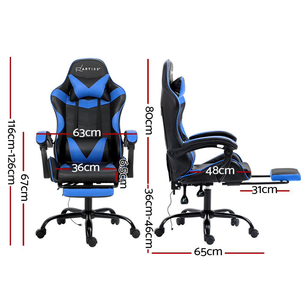 Massage Chairs: Artiss 2 Point Massage Gaming Office Chair Footrest Blue