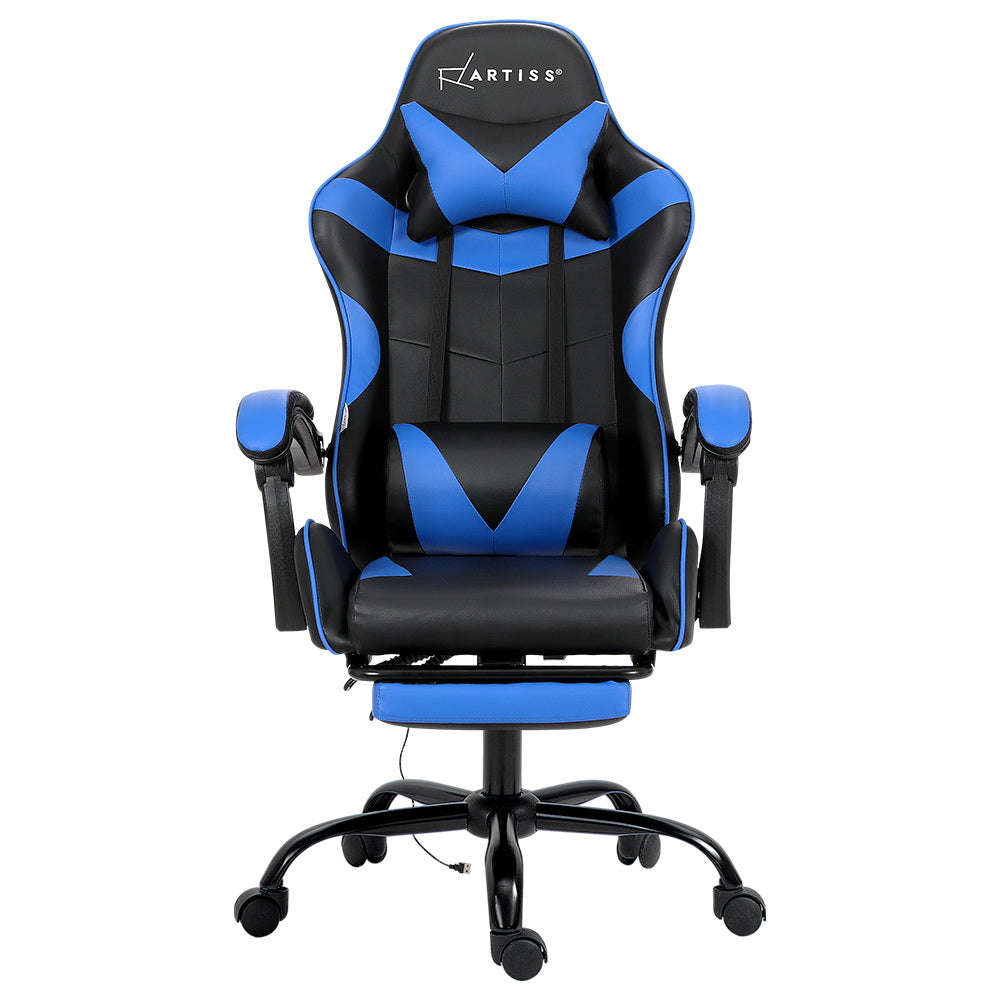 Massage Chairs: Artiss 2 Point Massage Gaming Office Chair Footrest Blue