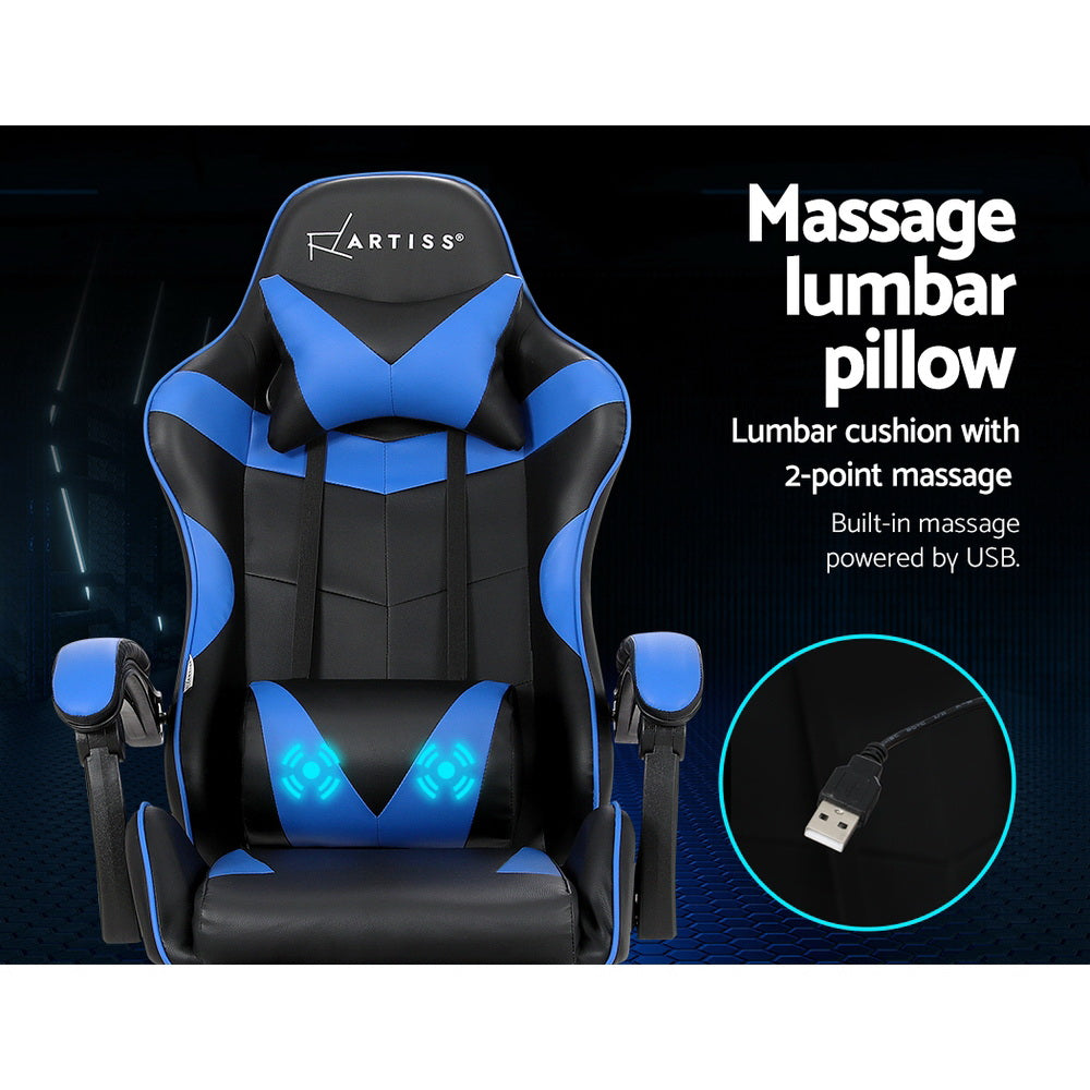 Massage Chairs: Artiss 2 Point Massage Gaming Office Chair Footrest Blue