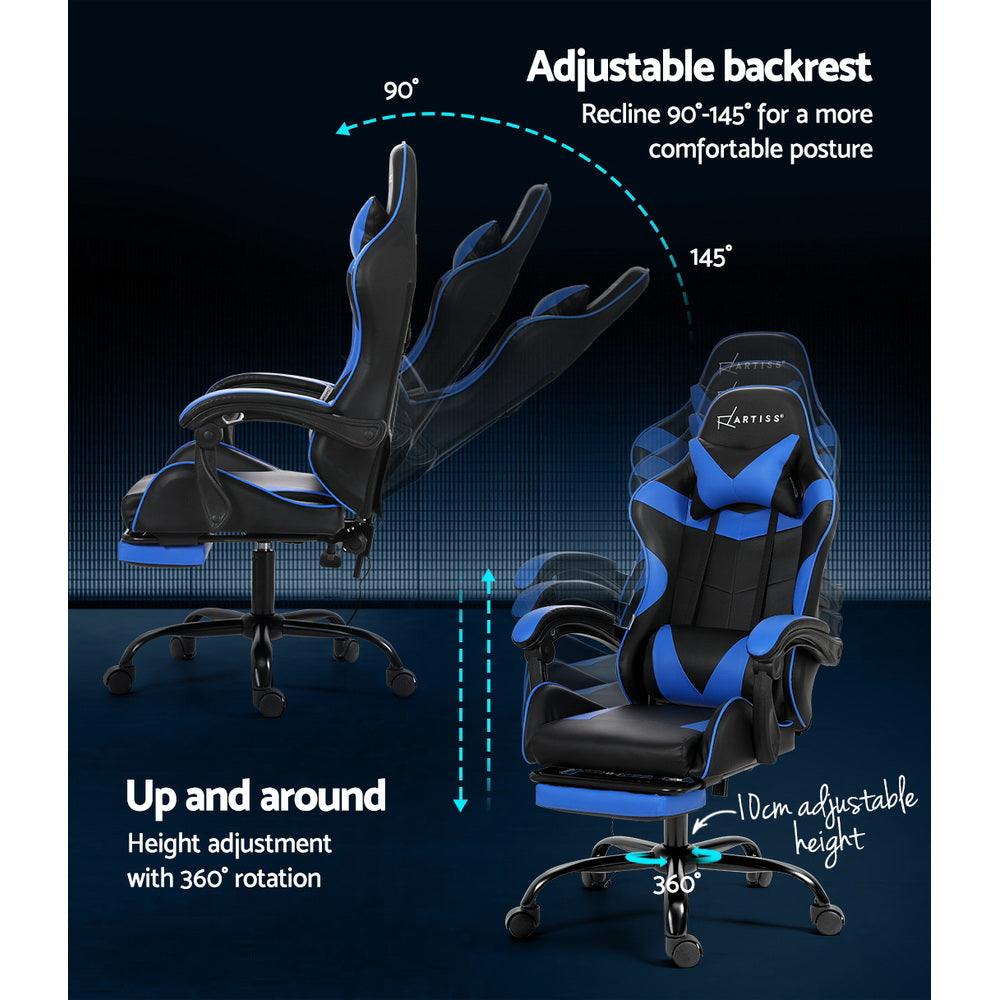 Massage Chairs: Artiss 2 Point Massage Gaming Office Chair Footrest Blue