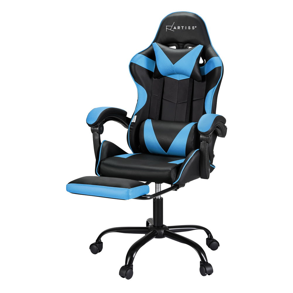 Massage Chairs: Artiss 2 Point Massage Gaming Office Chair Footrest Cyan Blue