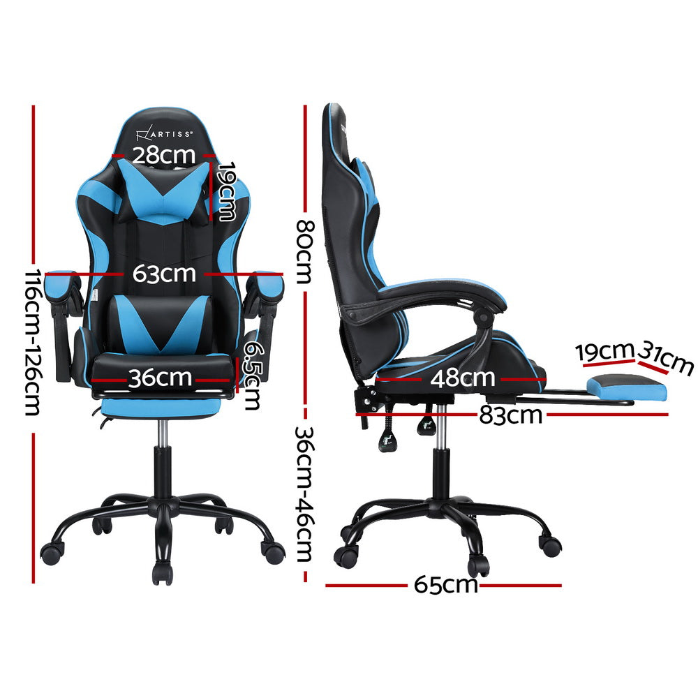 Massage Chairs: Artiss 2 Point Massage Gaming Office Chair Footrest Cyan Blue