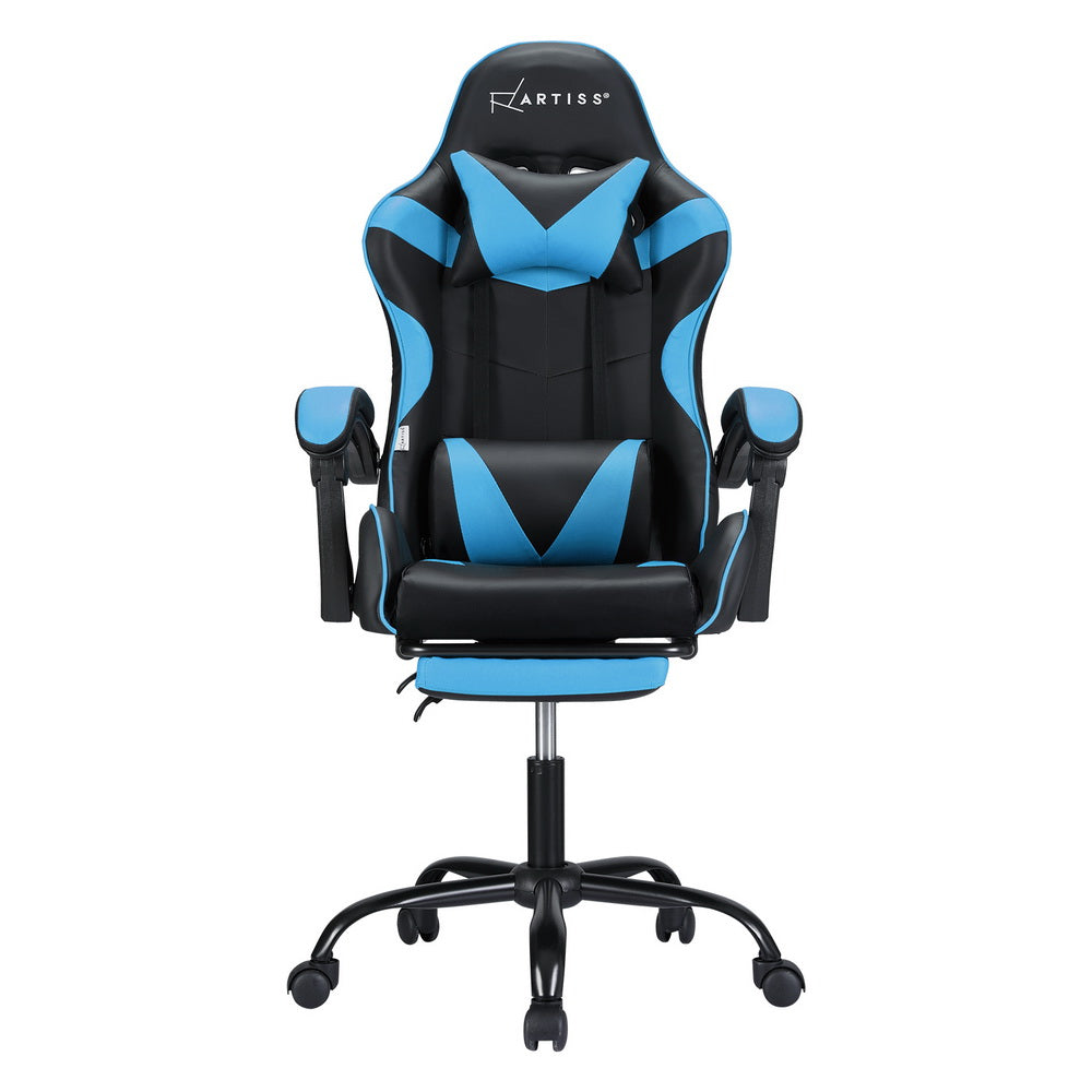 Massage Chairs: Artiss 2 Point Massage Gaming Office Chair Footrest Cyan Blue