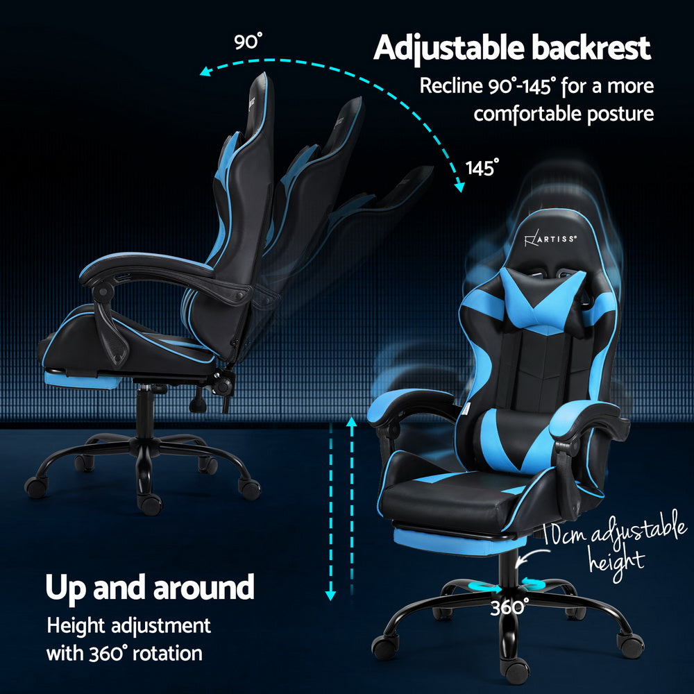 Massage Chairs: Artiss 2 Point Massage Gaming Office Chair Footrest Cyan Blue