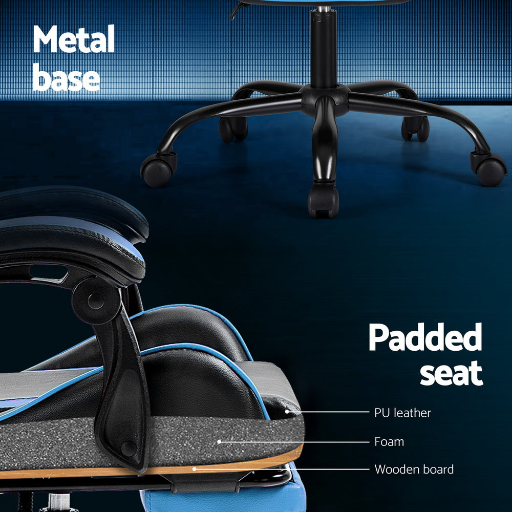Massage Chairs: Artiss 2 Point Massage Gaming Office Chair Footrest Cyan Blue