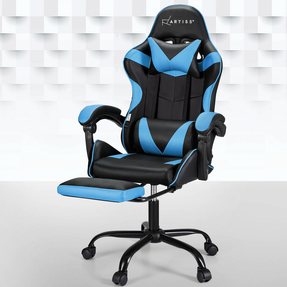 Massage Chairs: Artiss 2 Point Massage Gaming Office Chair Footrest Cyan Blue