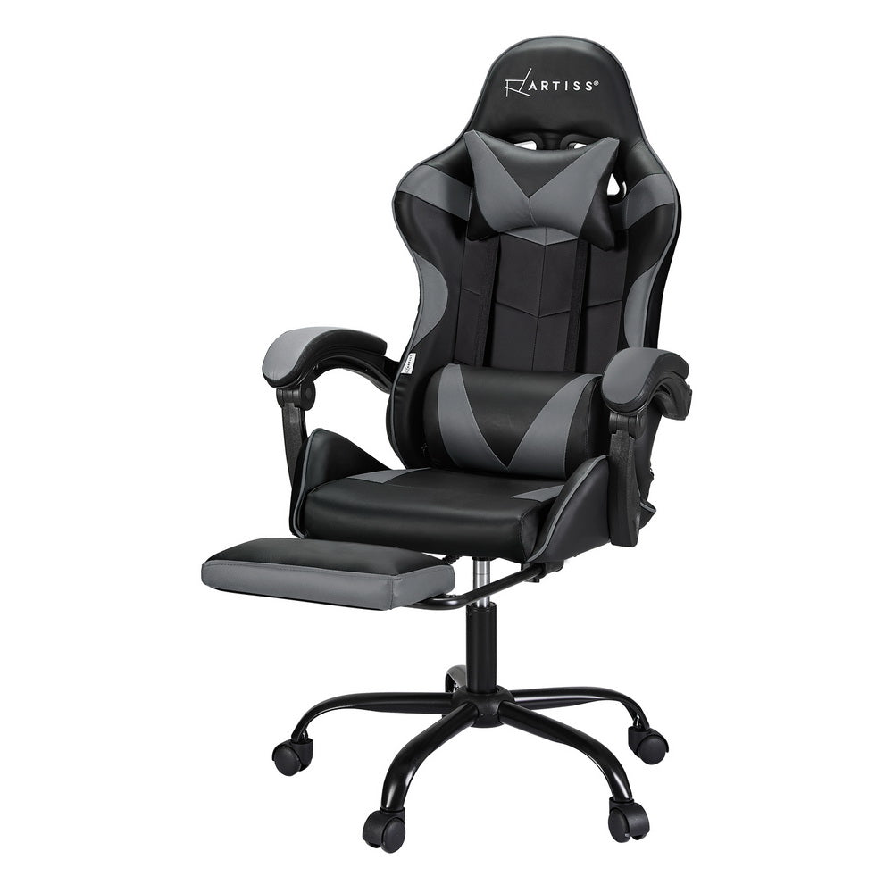 Massage Chairs: Artiss 2 Point Massage Gaming Office Chair Footrest Grey