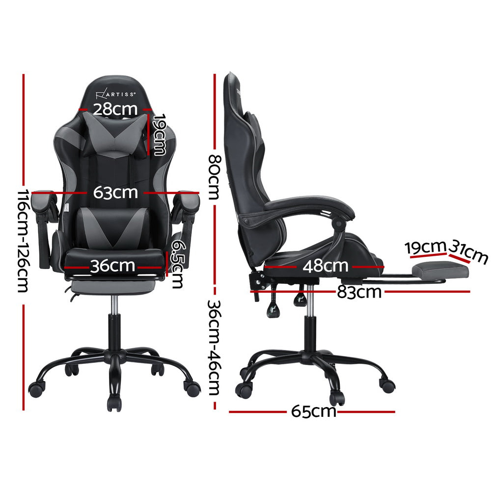 Massage Chairs: Artiss 2 Point Massage Gaming Office Chair Footrest Grey