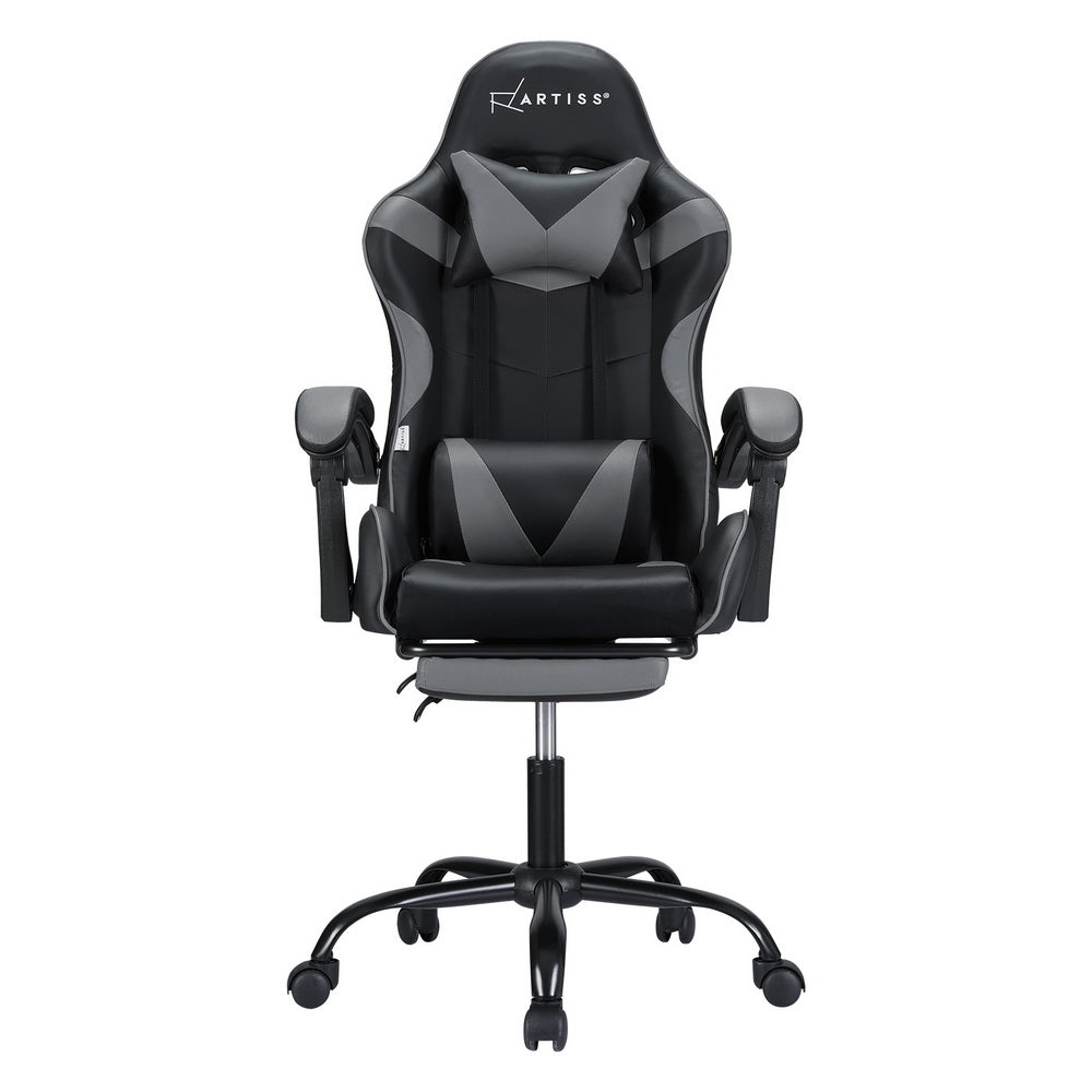 Massage Chairs: Artiss 2 Point Massage Gaming Office Chair Footrest Grey