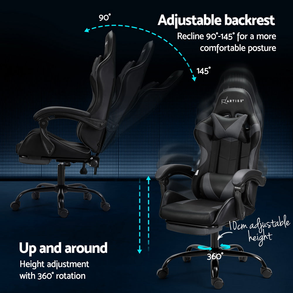 Massage Chairs: Artiss 2 Point Massage Gaming Office Chair Footrest Grey