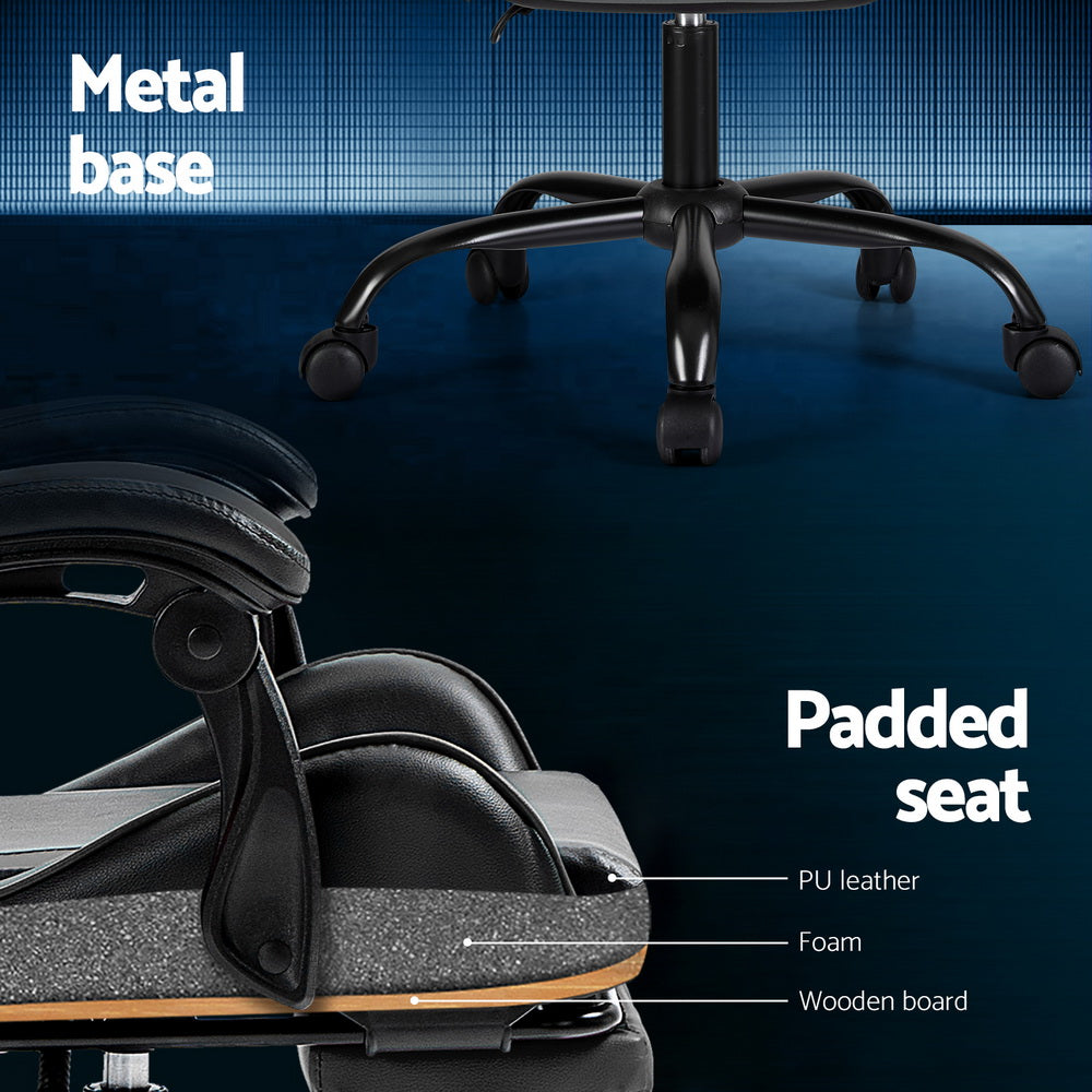 Massage Chairs: Artiss 2 Point Massage Gaming Office Chair Footrest Grey