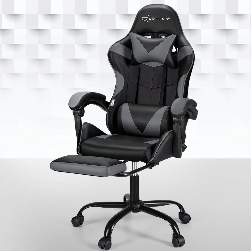 Massage Chairs: Artiss 2 Point Massage Gaming Office Chair Footrest Grey