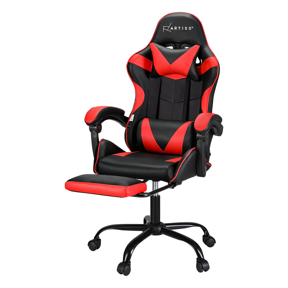 Massage Chairs: Artiss 2 Point Massage Gaming Office Chair Footrest Red