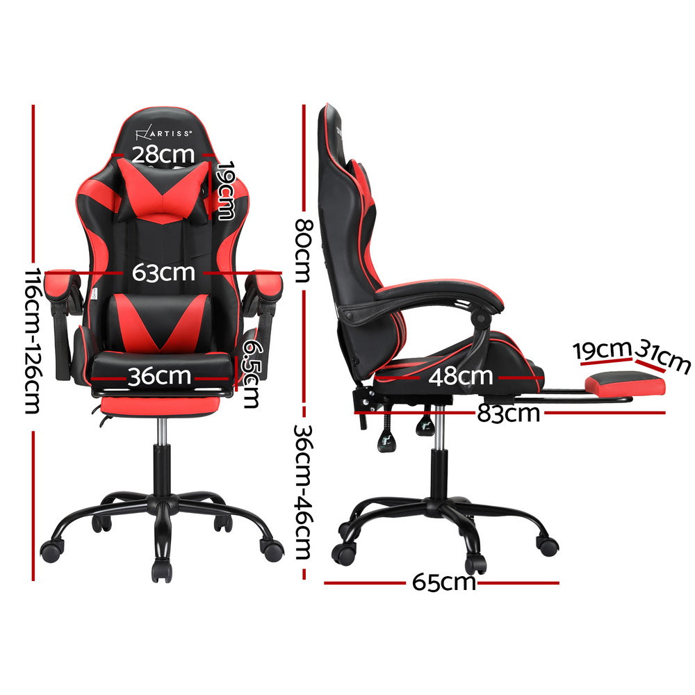 Massage Chairs: Artiss 2 Point Massage Gaming Office Chair Footrest Red