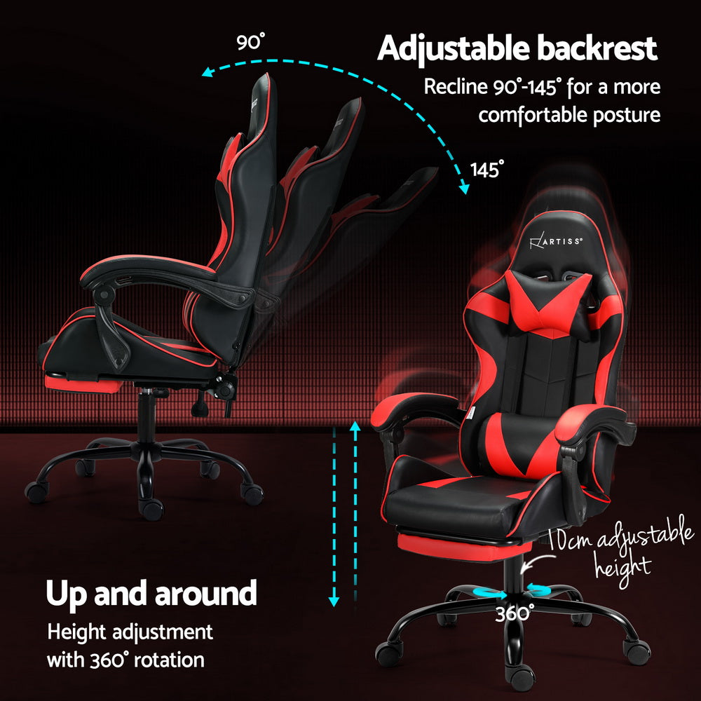 Massage Chairs: Artiss 2 Point Massage Gaming Office Chair Footrest Red