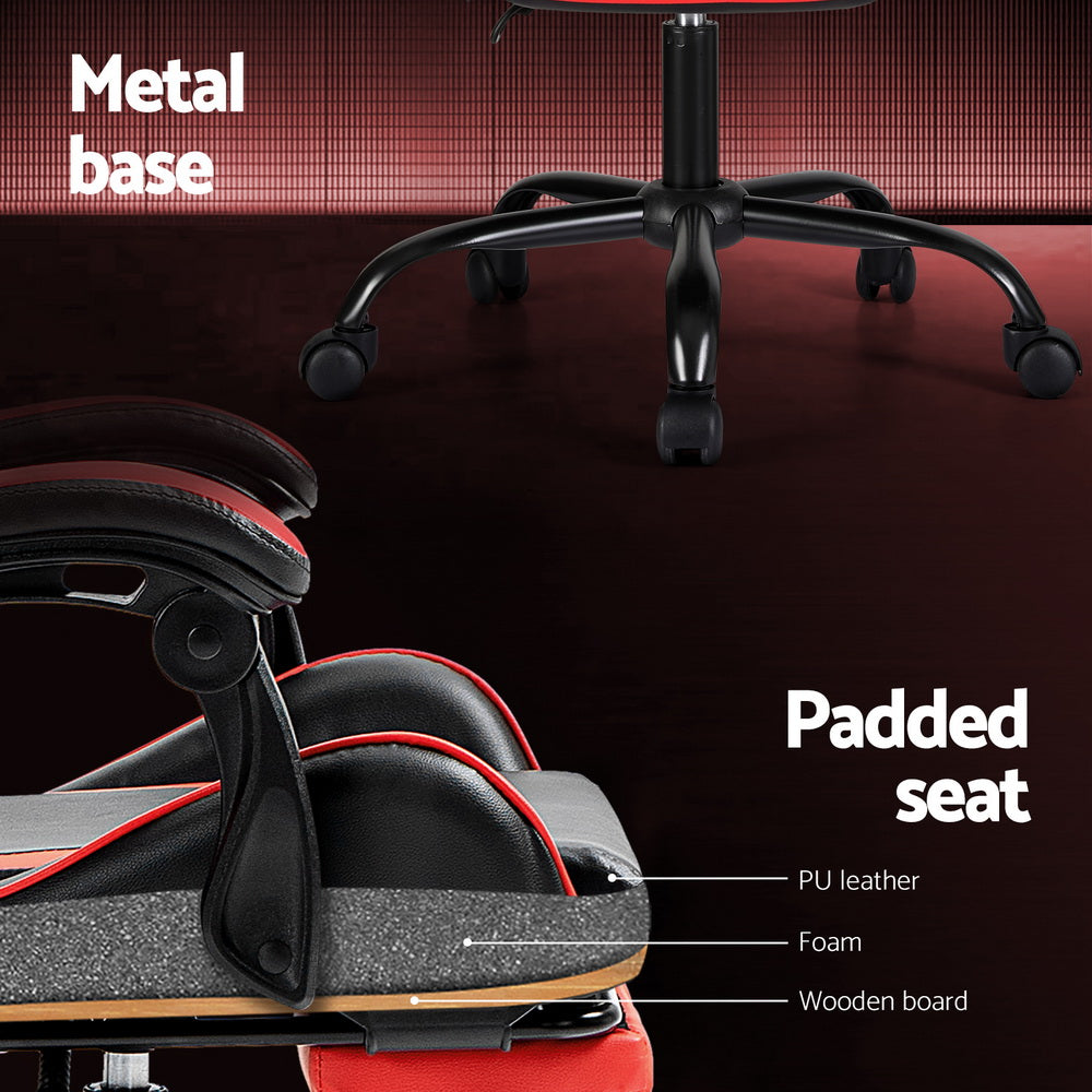 Massage Chairs: Artiss 2 Point Massage Gaming Office Chair Footrest Red