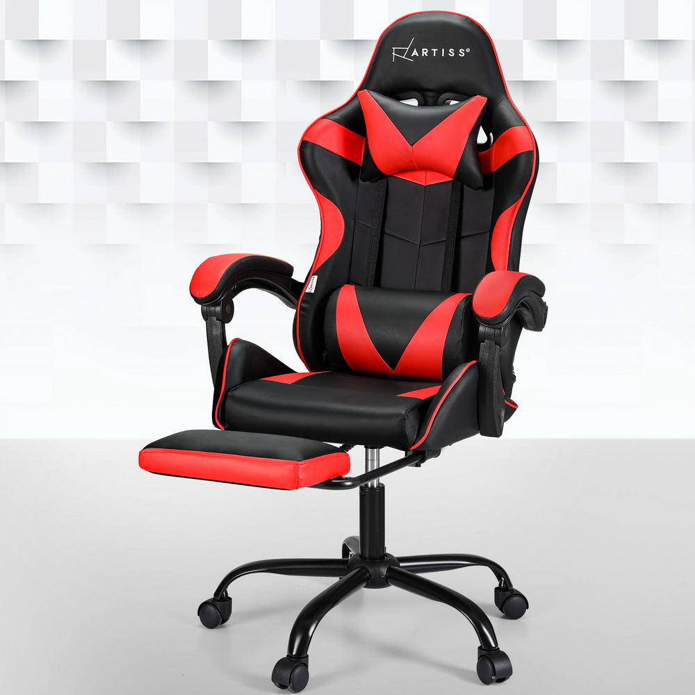 Massage Chairs: Artiss 2 Point Massage Gaming Office Chair Footrest Red
