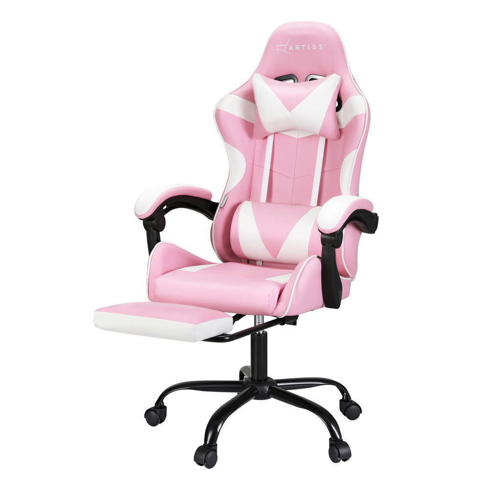Massage Chairs: Artiss 2 Point Massage Gaming Office Chair Footrest Pink