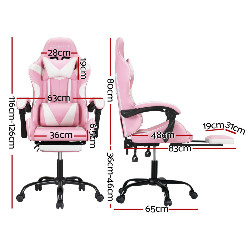 Massage Chairs: Artiss 2 Point Massage Gaming Office Chair Footrest Pink