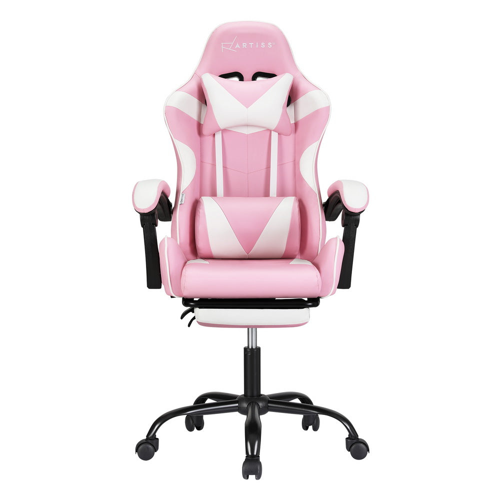 Massage Chairs: Artiss 2 Point Massage Gaming Office Chair Footrest Pink