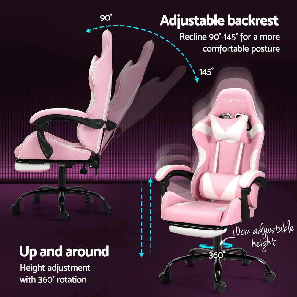Massage Chairs: Artiss 2 Point Massage Gaming Office Chair Footrest Pink