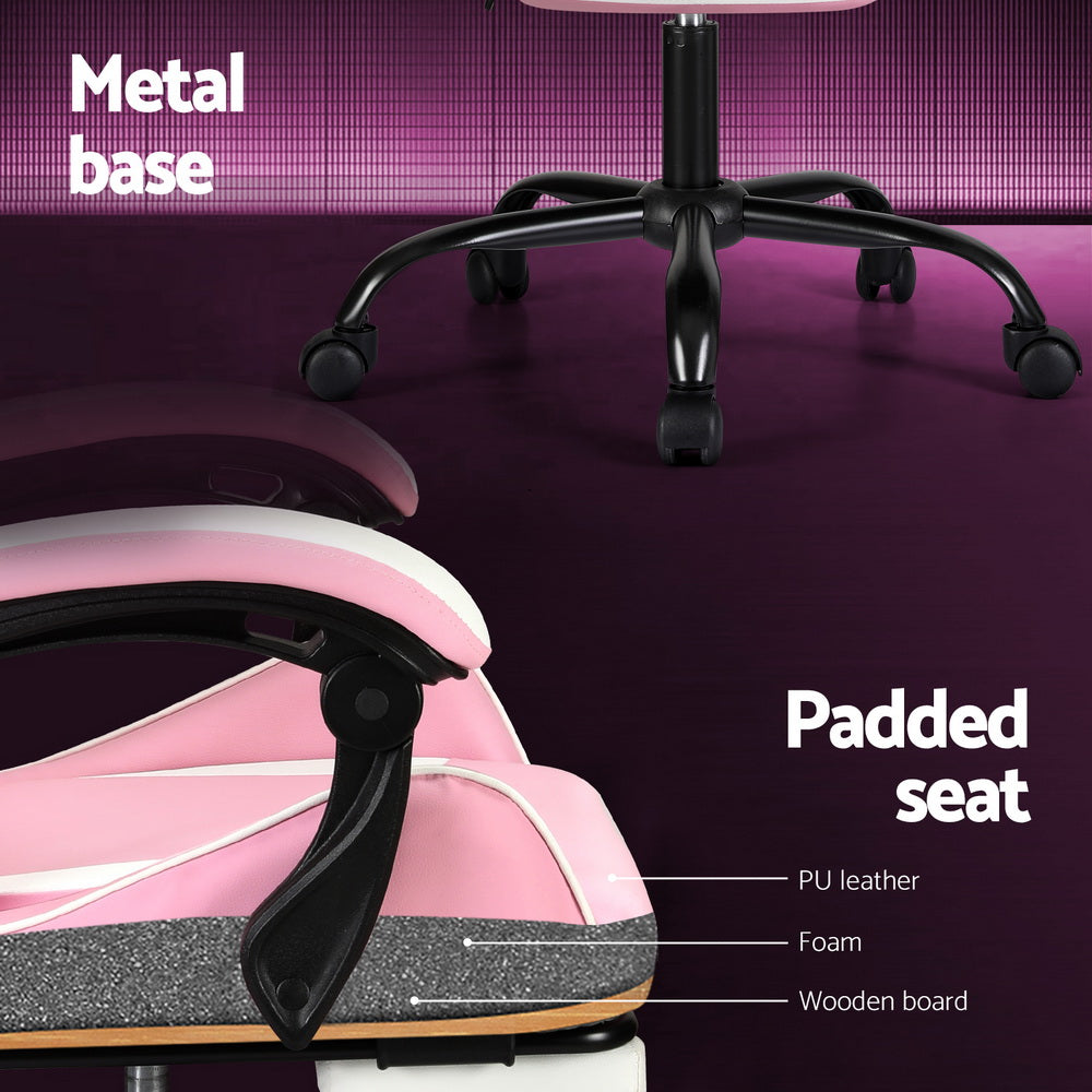 Massage Chairs: Artiss 2 Point Massage Gaming Office Chair Footrest Pink