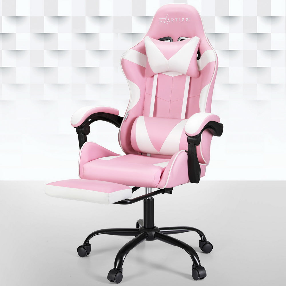 Massage Chairs: Artiss 2 Point Massage Gaming Office Chair Footrest Pink
