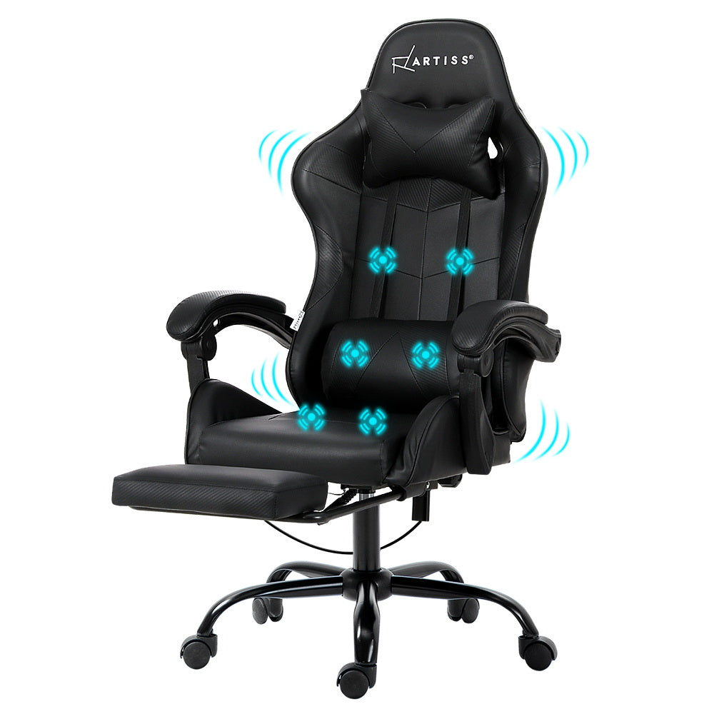 Massage Chairs: Artiss 6 Point Massage Gaming Office Chair Footrest Black