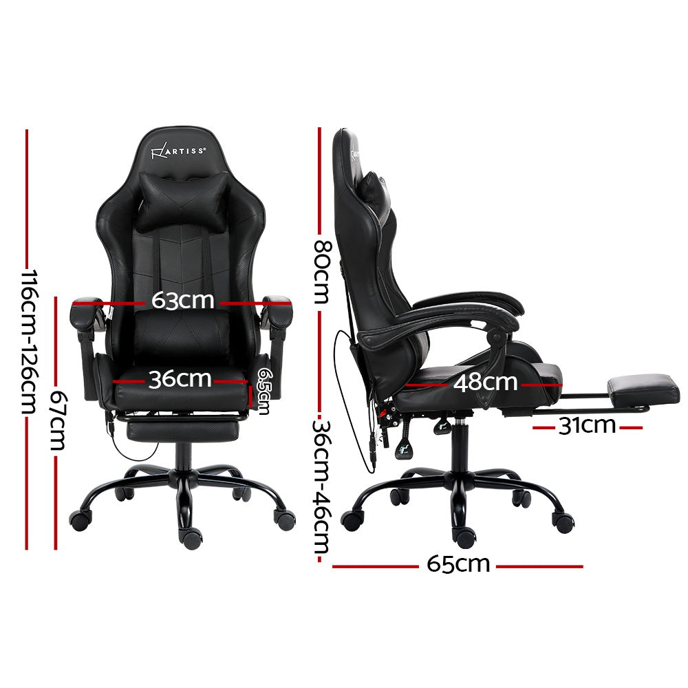 Massage Chairs: Artiss 6 Point Massage Gaming Office Chair Footrest Black