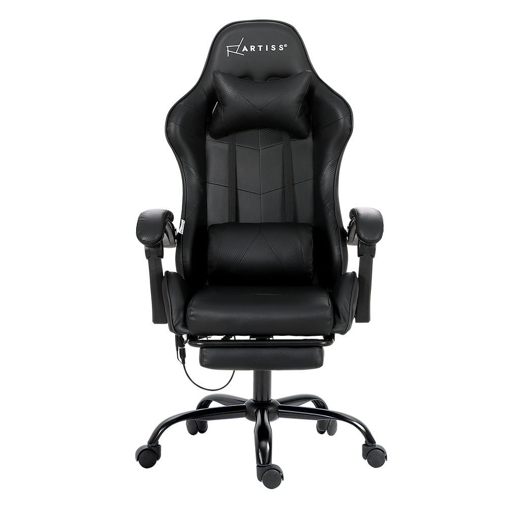 Massage Chairs: Artiss 6 Point Massage Gaming Office Chair Footrest Black