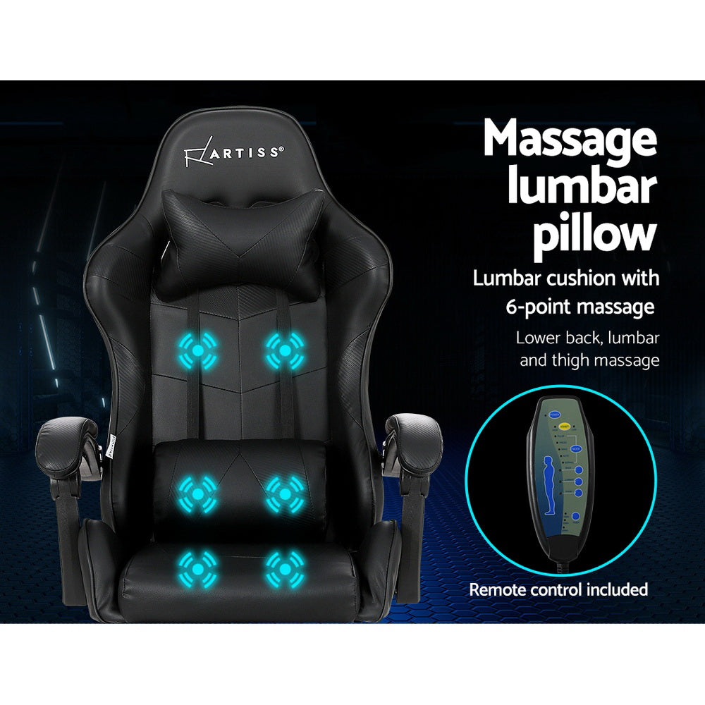 Massage Chairs: Artiss 6 Point Massage Gaming Office Chair Footrest Black