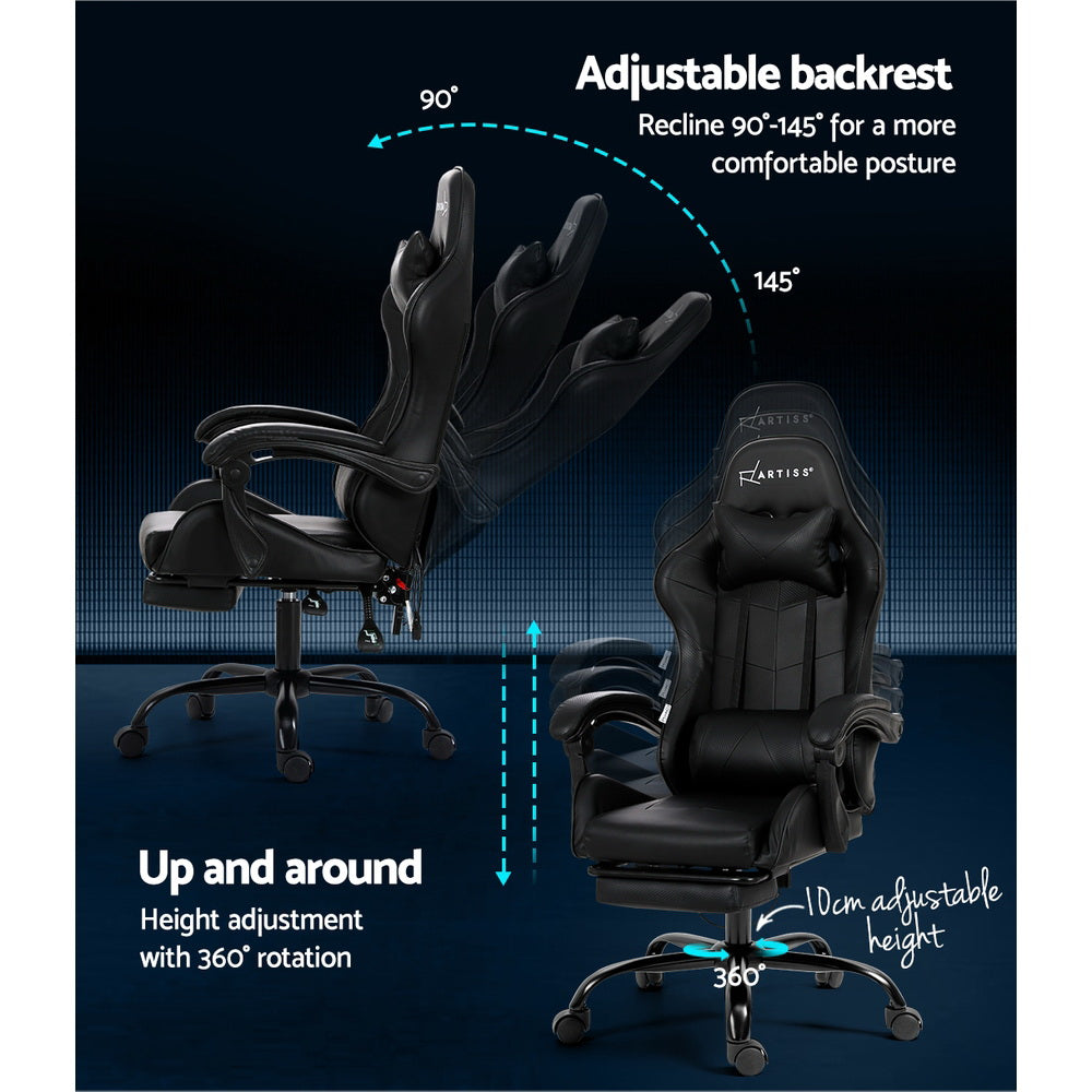 Massage Chairs: Artiss 6 Point Massage Gaming Office Chair Footrest Black