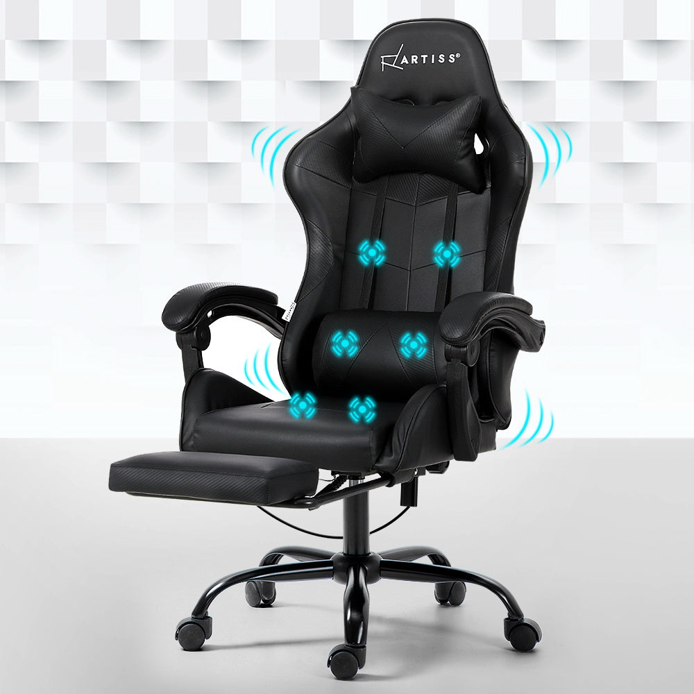 Massage Chairs: Artiss 6 Point Massage Gaming Office Chair Footrest Black
