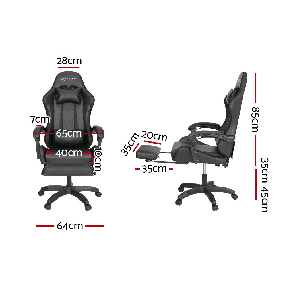 Massage Chairs: Artiss 6 Point Massage Gaming Office Chair 7 LED Footrest Black