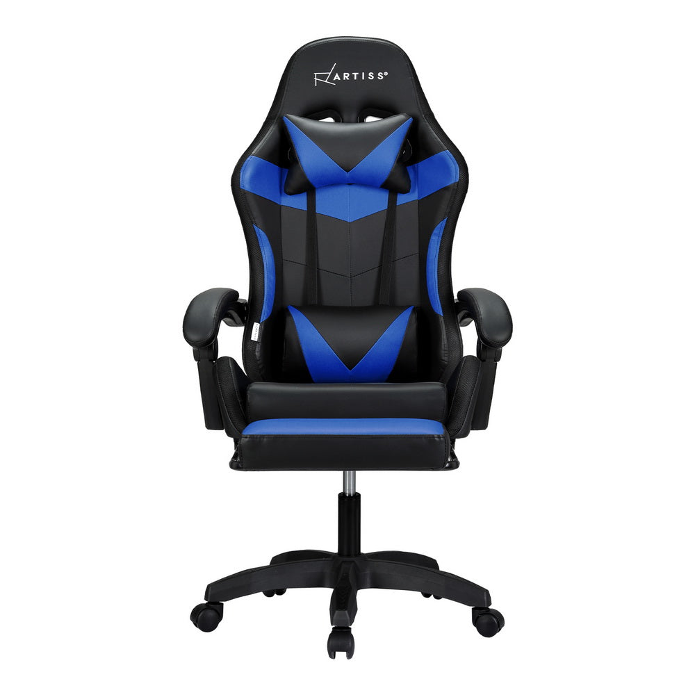 Massage Chairs: Artiss 6 Point Massage Gaming Office Chair 7 LED Footrest Blue
