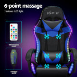 Massage Chairs: Artiss 6 Point Massage Gaming Office Chair 7 LED Footrest Blue