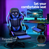 Massage Chairs: Artiss 6 Point Massage Gaming Office Chair 7 LED Footrest Blue