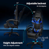Massage Chairs: Artiss 6 Point Massage Gaming Office Chair 7 LED Footrest Blue