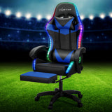 Massage Chairs: Artiss 6 Point Massage Gaming Office Chair 7 LED Footrest Blue