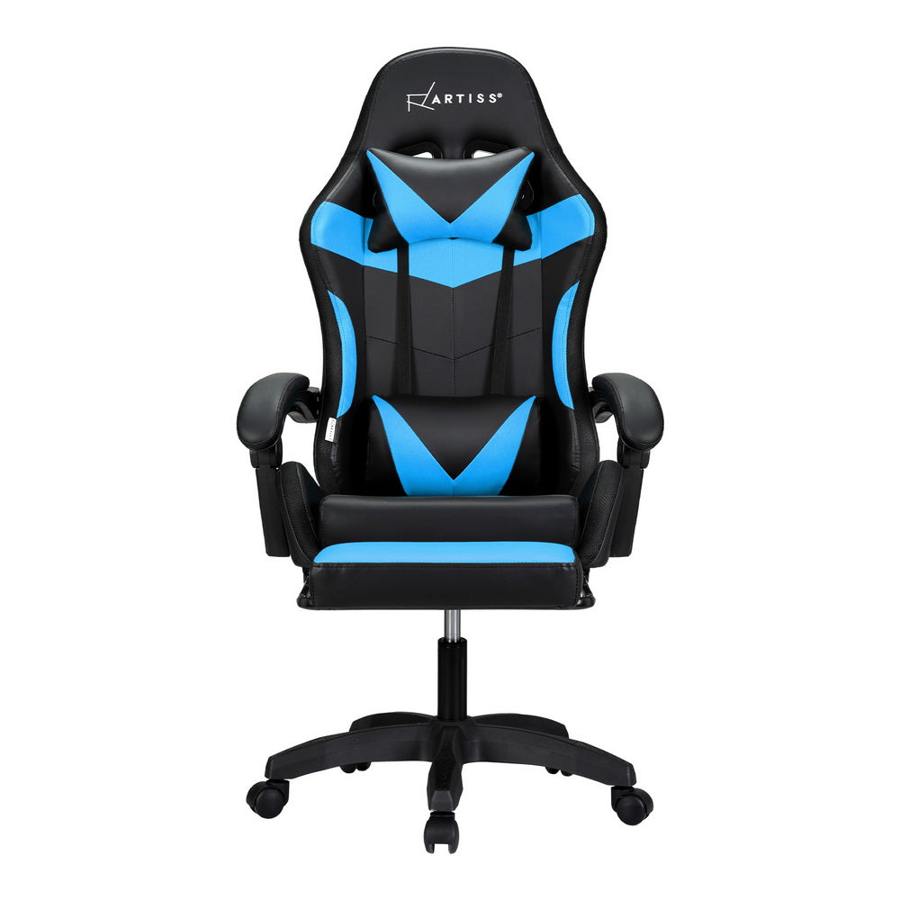 Gaming Chairs: Artiss 6 Point Massage Gaming Office Chair 7 LED Footrest Cyan Blue