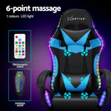 Gaming Chairs: Artiss 6 Point Massage Gaming Office Chair 7 LED Footrest Cyan Blue