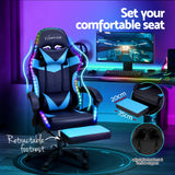 Gaming Chairs: Artiss 6 Point Massage Gaming Office Chair 7 LED Footrest Cyan Blue