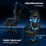 Gaming Chairs: Artiss 6 Point Massage Gaming Office Chair 7 LED Footrest Cyan Blue