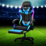 Gaming Chairs: Artiss 6 Point Massage Gaming Office Chair 7 LED Footrest Cyan Blue
