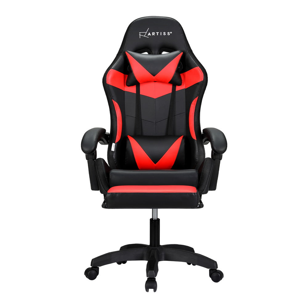 Massage Chairs: Artiss 6 Point Massage Gaming Office Chair 7 LED Footrest Red