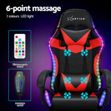 Massage Chairs: Artiss 6 Point Massage Gaming Office Chair 7 LED Footrest Red