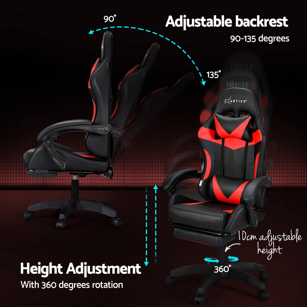 Massage Chairs: Artiss 6 Point Massage Gaming Office Chair 7 LED Footrest Red